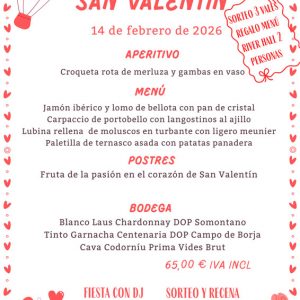 Menú Cena San Valentín 2026 - 14 febrero