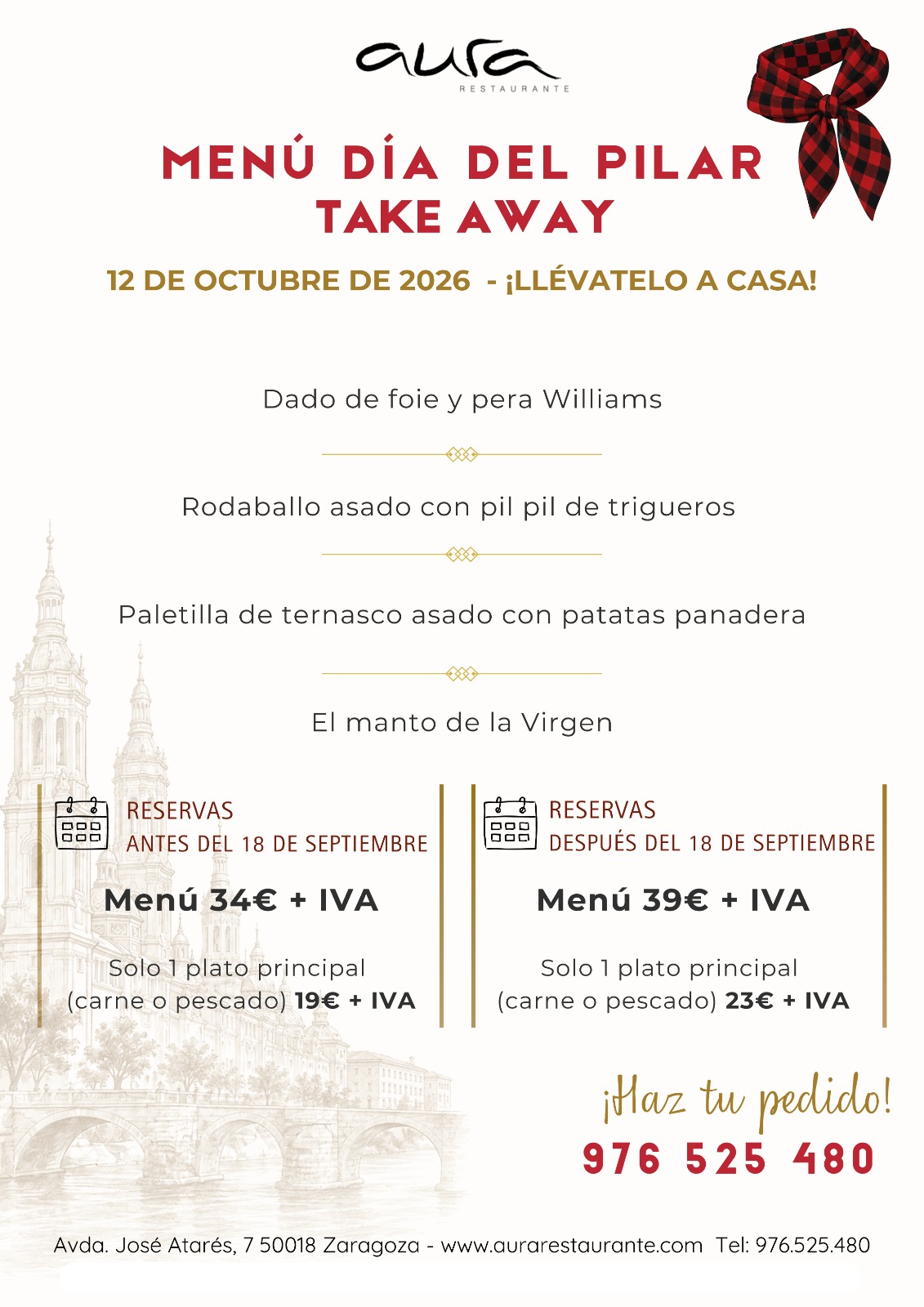 Menú día del Pilar Take Away